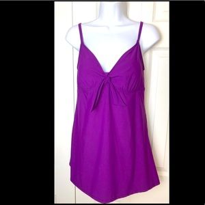 New TALBOTS Swim Dress Purple Plum Wine 1 Piece Modest Bow Tie Front Briefs